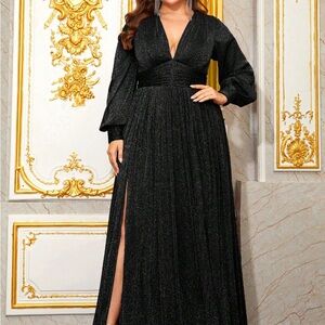 Giffniseti Petite Plus Size Deep V Sparkly Evening Dress Gown